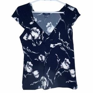 Blue Floral Chaps Blouse Sleeveless topv-neck
